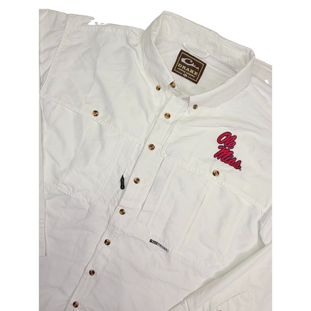 Drake Waterfowl Ole Miss Wingshooter Shirt Men's XL White Vented NCAA Rebels SEC